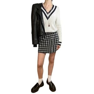 Gingham Plaid‎ Flannel MiniSkort M Safety Pin Y2K Punk Emo Academia Preppy
